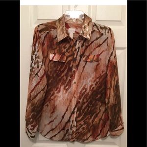 Chico”s Animal Print Top! Size 0 = S-M. Bust 38”